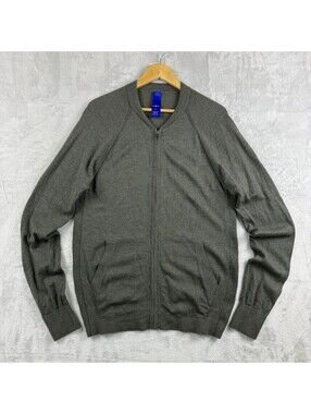 Kit and Ace Mens L Green Merino Wool Full Zip Bomber Jacket Sweater Knit Casual
